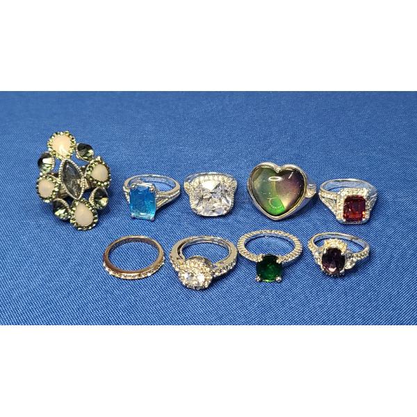 Assorted Silver COLORED Fashion Rings - See Photos For Sizing