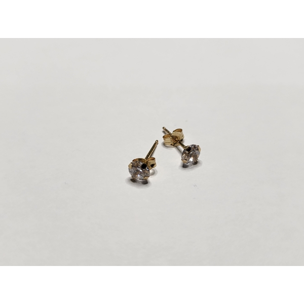 14K Gold Cubic Zirconia Dainty Stud Earrings - Total Weight: 0.4g