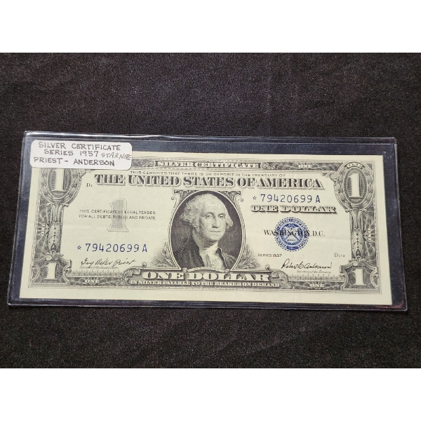 1957 United States Silver Certificate Star Note Signed Priest & Anderson in Uncirculated Condition! 
