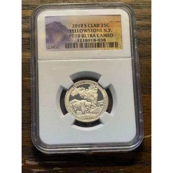 NGC 2010 S Clad Yellowstone N.P. PF 70 Ultra Cameo Wyoming State Quarter 