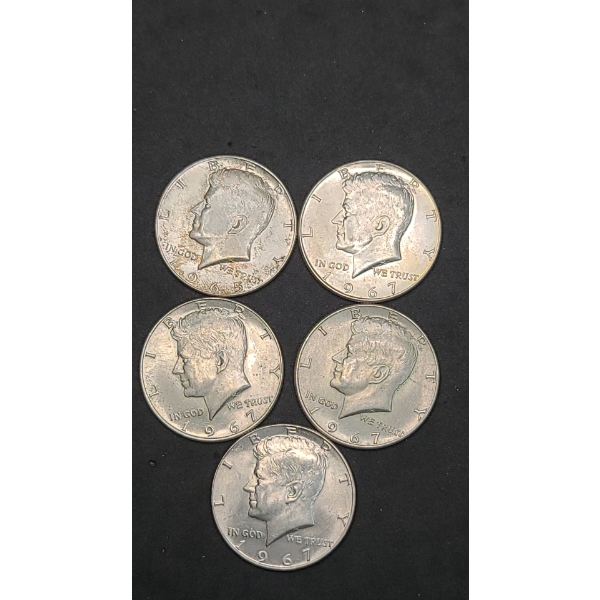 Assorted Years 40% Silver Kennedy Half Dollars - Face Value: $2.50