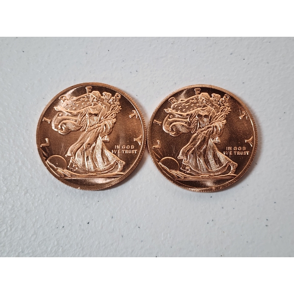 Lot of 2 - American Eagle Design 1 Ounce .999 Fine Copper Rounds