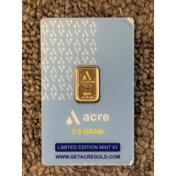 Acre Limited Edition Mint 2.5g .9999 Fine Gold Bar In Certification Card