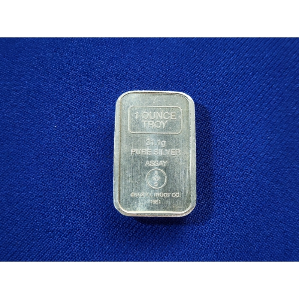 U.S.V.I. Ingot Co. 1981 One Troy Ounce .999 Fine Silver Bar 