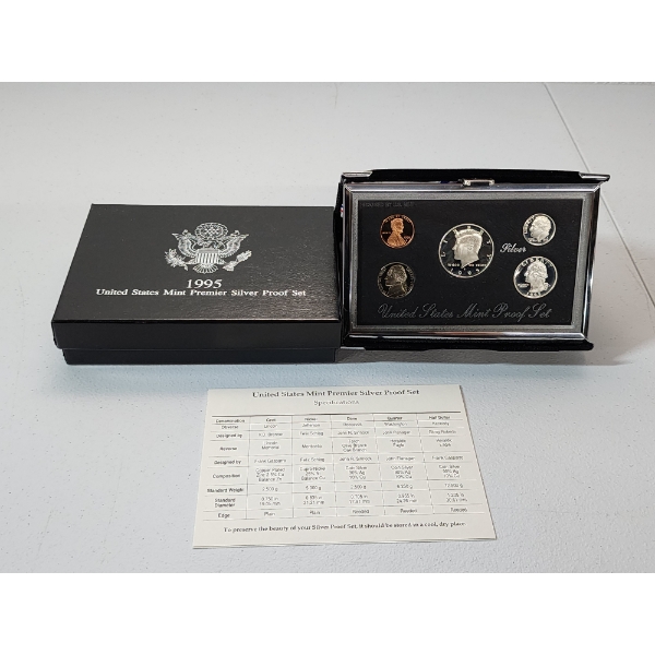 1995 United States Mint Premier Silver Proof Set with Display, Box, & CoA
