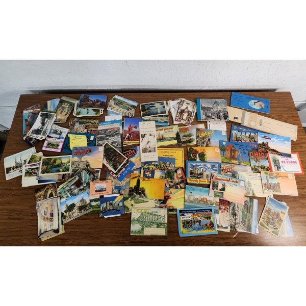 Huge Lot of Assorted U.S. & Foreign Postcards and Vintage Checkbook