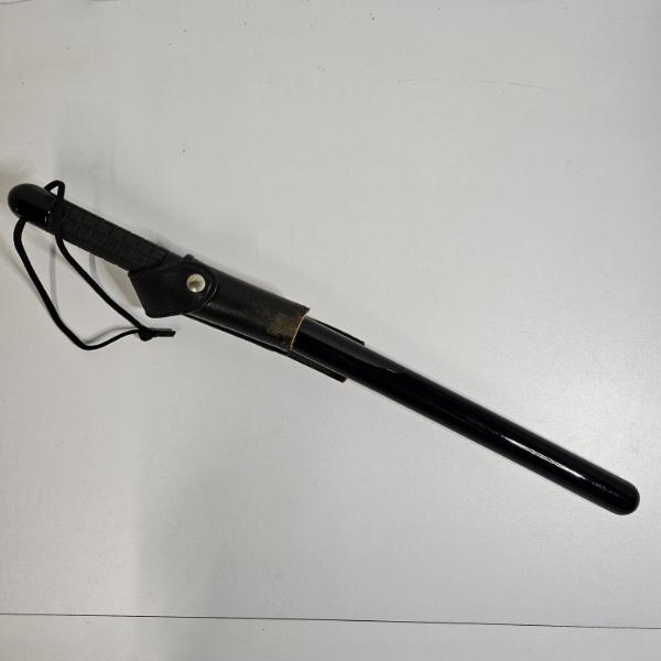 Black Wooden Police Nightstick Baton With Leather Belt Holster And Lanyard Cord