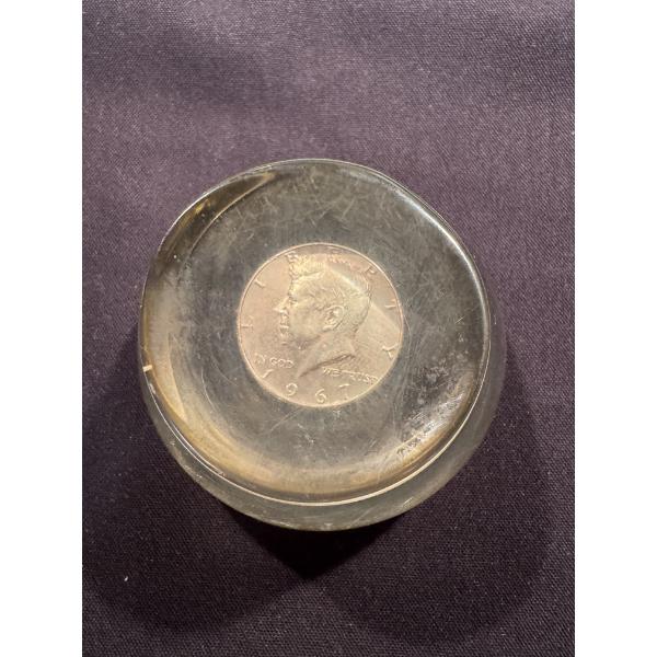 1967 John F. Kennedy Silver Half Dollar Paperweight - Made In 1967 - Excellent Condition
