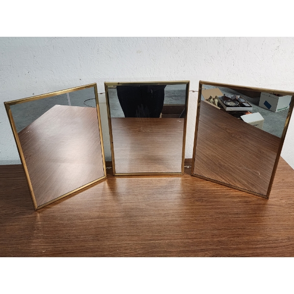 Vintage Tri-Fold Vanity Mirror with Gold-Tone Back - Each Pane is 12x16in