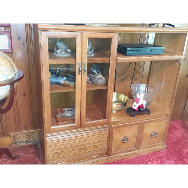 Wood Walnut Entertainment Center Cabinet - 53" W x 52" Tall x 18" D Excellent - Contents Not Incl