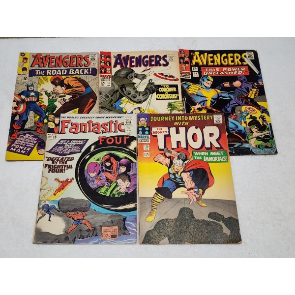 Five Assorted Marvel Comics Including Avengers, Fantastic Four & Thor Dating Back to 1960's!
