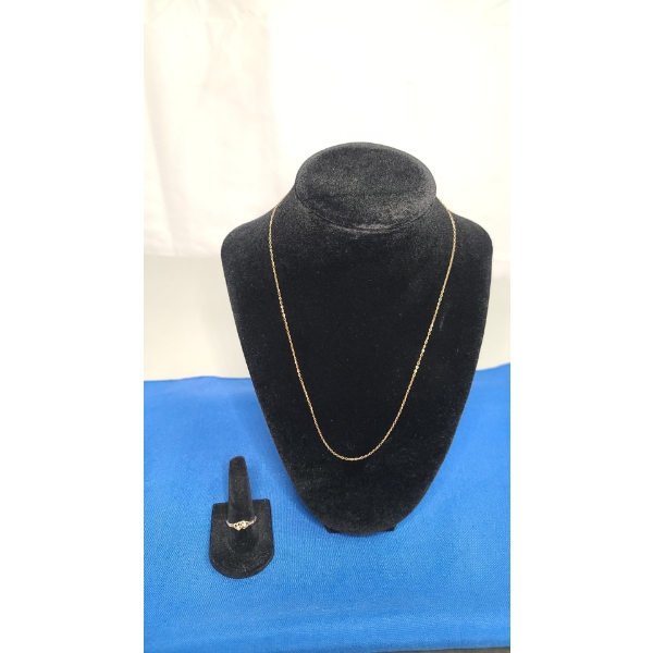 10K Gold Diamond Joined Heart Ring - Size 7.5 & 10K Gold Simple Chain Necklace - Total Weight: 2.5g