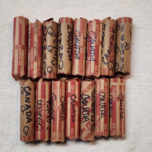 15 Assorted Unsearched Rolls of Canadian Pennies ~ Dates Vary ~ SOME DATING BACK TO THE 40'S