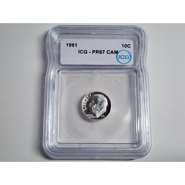 1961 Silver Roosevelt Dime Graded ICG PR 67 CAM