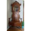 Image 1 : Antique Oak Mirrored Hall Tree - With Seat & Below Seat Storage - See Pics & Description