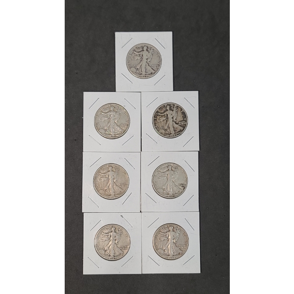 Assorted Years/Mint Marks 90% Silver Walking Liberty Half Dollars - Face Value: $3.50