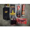 Image 1 : New Cat Size Large Gloves, Safety Light & Arm Band, Nut Blaster Tool, & Milwaukee Safety Glasses