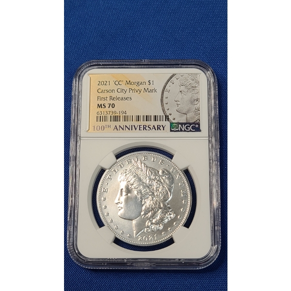 NGC 2021-CC Carson City Privy Mark First Releases MS 70 100th Anniversary 90% Silver Morgan Dollar 