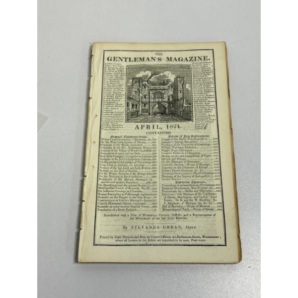 The Gentleman's Magazine April 1824 Newspaper Booklet in laminated sheet