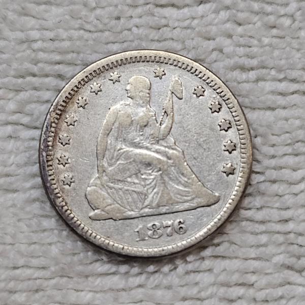 90% Silver 1876 Seated Liberty Quarter Coin FV: $.25