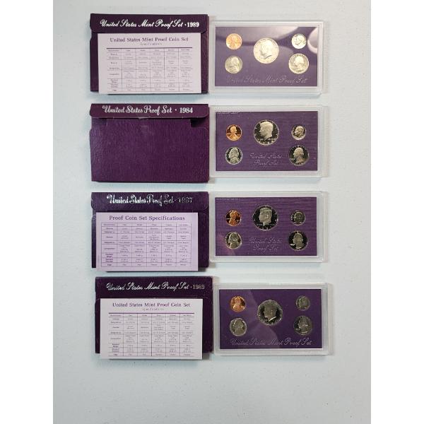 Four United States Proof Sets: 1989, 1984, 1987, 1989