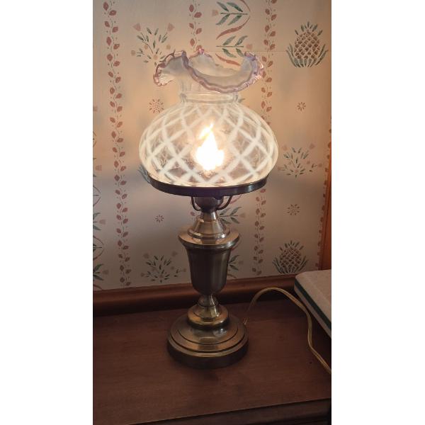 PICKUP IN CANTON -  Fantastic FENTON Lavender Crest Shade With Ruffled Top & Criss Cross Opal Lace