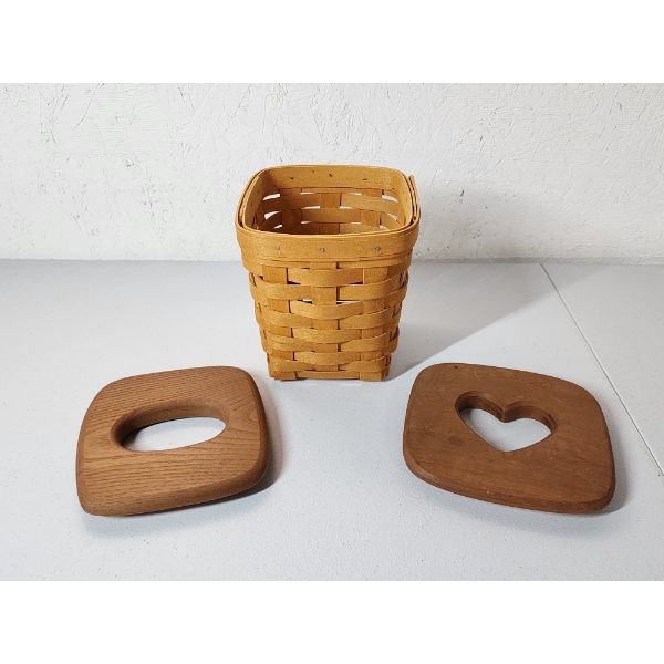Longaberger Tall Tissue Basket with 2 Wooden Lids - Excellent Condition!