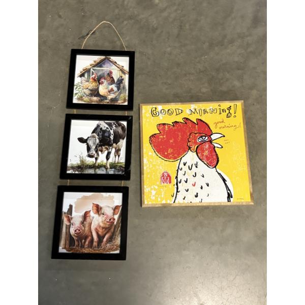 Photo Frames - 3 Tier - Chickens - Cows - Pigs & Good Morning Chicken Wall Art - 8x25" & 13x13"