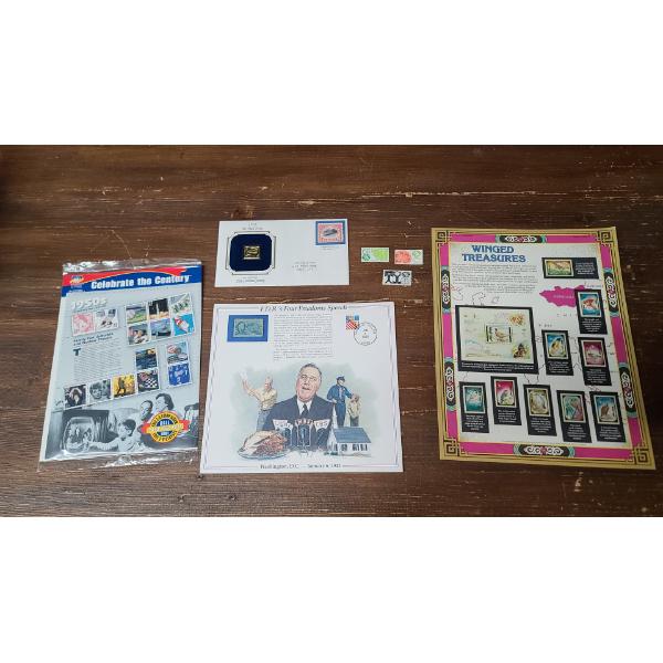 Collection Of Commemorative Stamp Sheets And 22Kt Gold Replica First-Day Cover Airmail Stamp