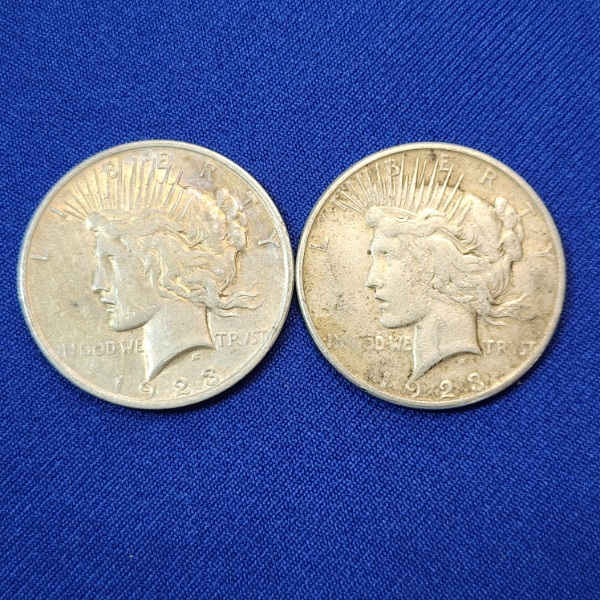 Two United States Silver Peace Dollars: 1923 & 1923-S - 90% Silver