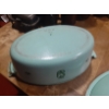 Image 4 : Vintage Cast Iron & Porcelain Oval Covered Cook Pot 16" by 9 1/2"  See Pics