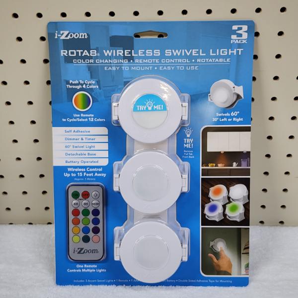 NEW IN THE BOX I-ZOOM 3 Pack Wireless Swivel Lights - Color Changing Remote Controlled & Mountable