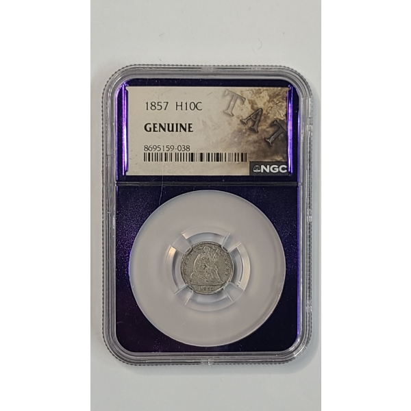 NGC 1857 90% Silver NGC Certified Genuine Seated Liberty Half Dime 