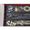 Image 10 : Large Cherry-Wood Jewelry Box with Contents: Statement Necklaces, Watches, Earrings, & More!