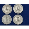 Image 2 : x4 Assorted Years 90% Silver Washington Quarters FV: $1.00