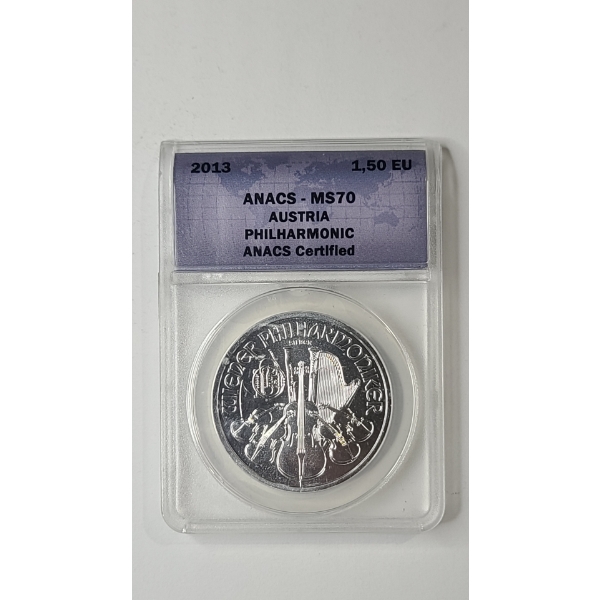 ANACS 2021 MS70 Austrian Philharmonic One Troy Ounce .999 Fine Silver Coin