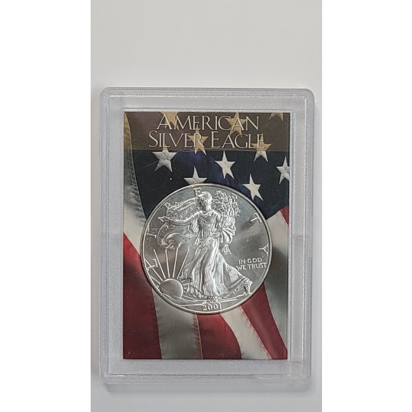 United States 2001 1 Troy Ounce .999 Fine Silver American Eagle In Small Display Holder