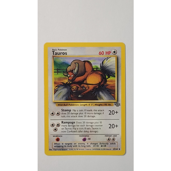1999 Tauros #47/64 Pokemon Trading Card From The Jungle Set - Near Mint 