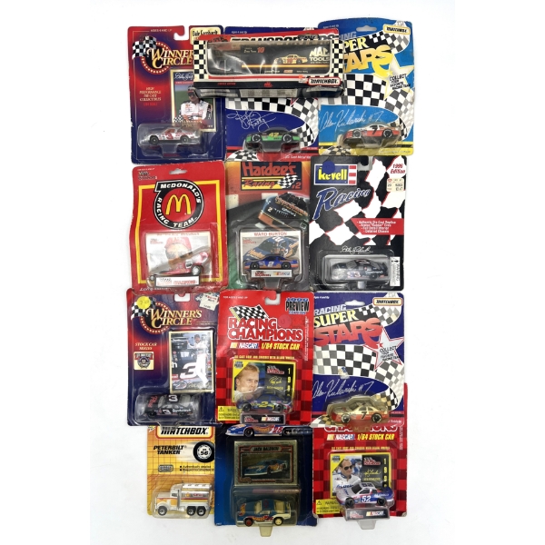 Lot of 11 Diecast Race Cars and 2 Diecast Trucks