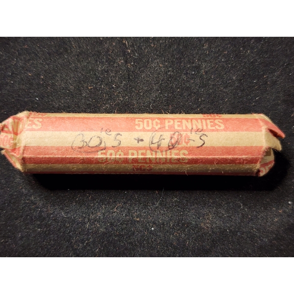 Uncounted & Unsearched Roll Of Wheat Pennies Labeled "30's & 40's" 