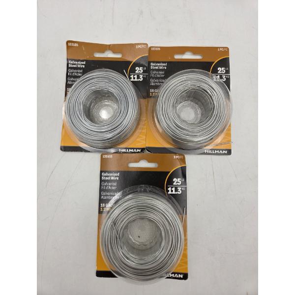 Three New Packs Of Hillman 18G Galvanized Steel Wire 