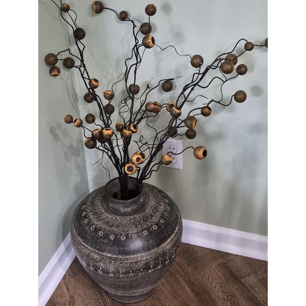 PICKUP IN NORTHFIELD - Gorgeous Pottery Floor Vase & Florals 16" x 13" As Shown - See Pics