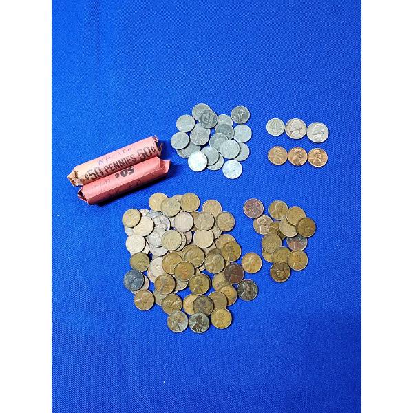 Lot of Assorted Coins - U.S. Cents, U.S. Nickels, & German 5 Pfenning Coin; FV: $2.22