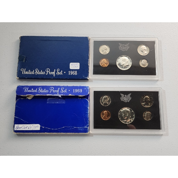 Two United States Mint Proof Sets In Original Packaging: 1968 & 1969