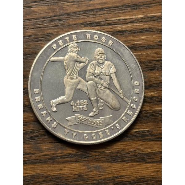 One Troy Ounce .999 Fine Silver -1985 Pete Rose Breaks Ty Cobb's Record 4192 