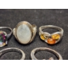 Image 5 : Beautiful Sterling Silver Rings Ft. Moonstone, Amber, Topaz & More - Weighing Total of 25.1 Grams
