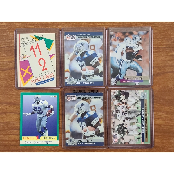 Lot of 6 Assorted Emmitt Smith Football Cards - Topps, Fleer & NFL Pro Set 