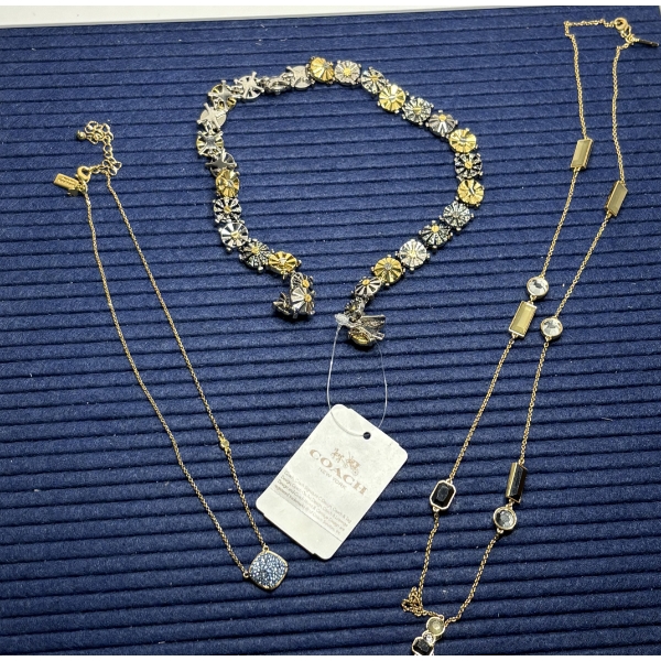 Beautiful Costume Necklaces and Bracelet - 2 Necklaces -One with Blue Stone -Coach Bracelet with Tag