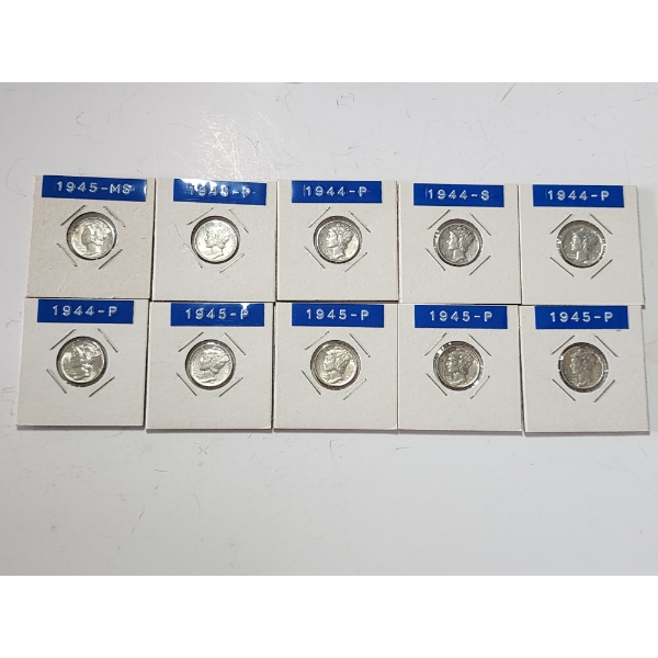 x10 Assorted Years 90% Silver Mercury Dimes FV: $1.00