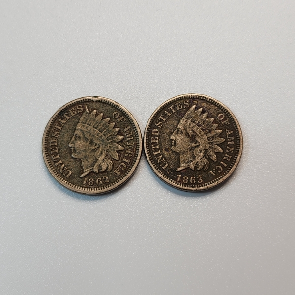 1862 & 1863 United States Indian Head Cents 